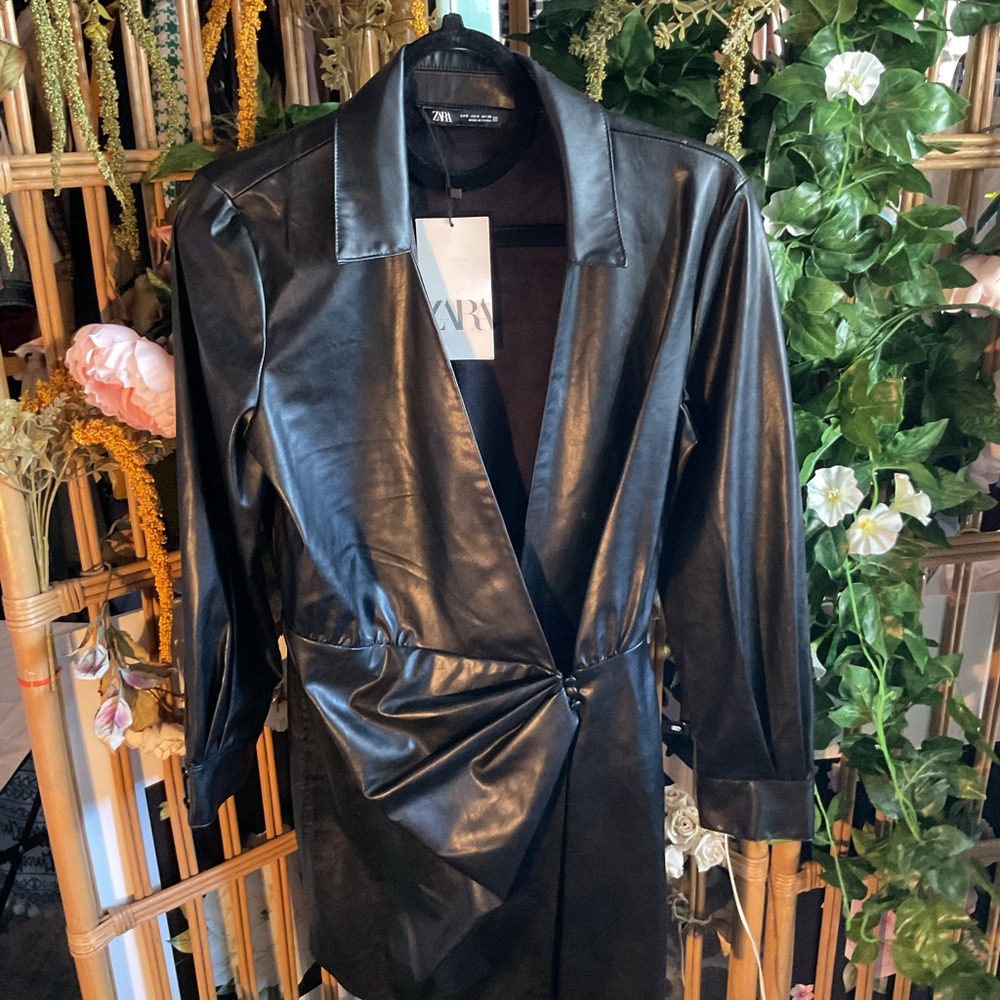 Zara Black Leather Dress/Jacket with Glossy Finish